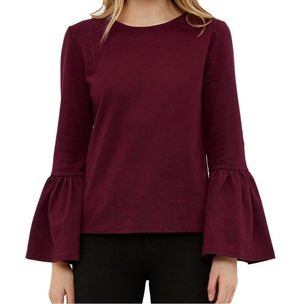 Ted Baker Lolar Bell Sleeve Blouse In Maroon Size 4
